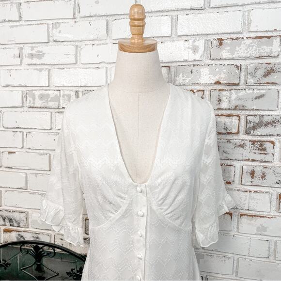 ModCloth Daytime Darling White Sheer Short-sleeve Vneck Button Down Mini Dress 8 - Picture 8 of 13
